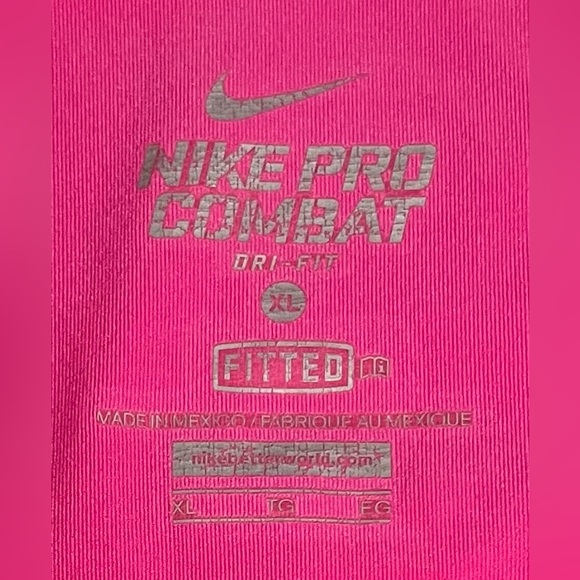 Nike Pro Combat Dri-Fit Pink Fitted V-Neck Long Sleeve Size XL - Picture 7 of 7